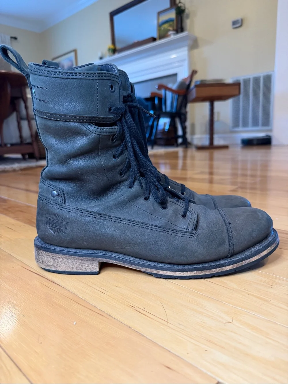 Harley Davidson Men’s Combat Boots Sz 10.5 Distressed Leather Lace Up Zip